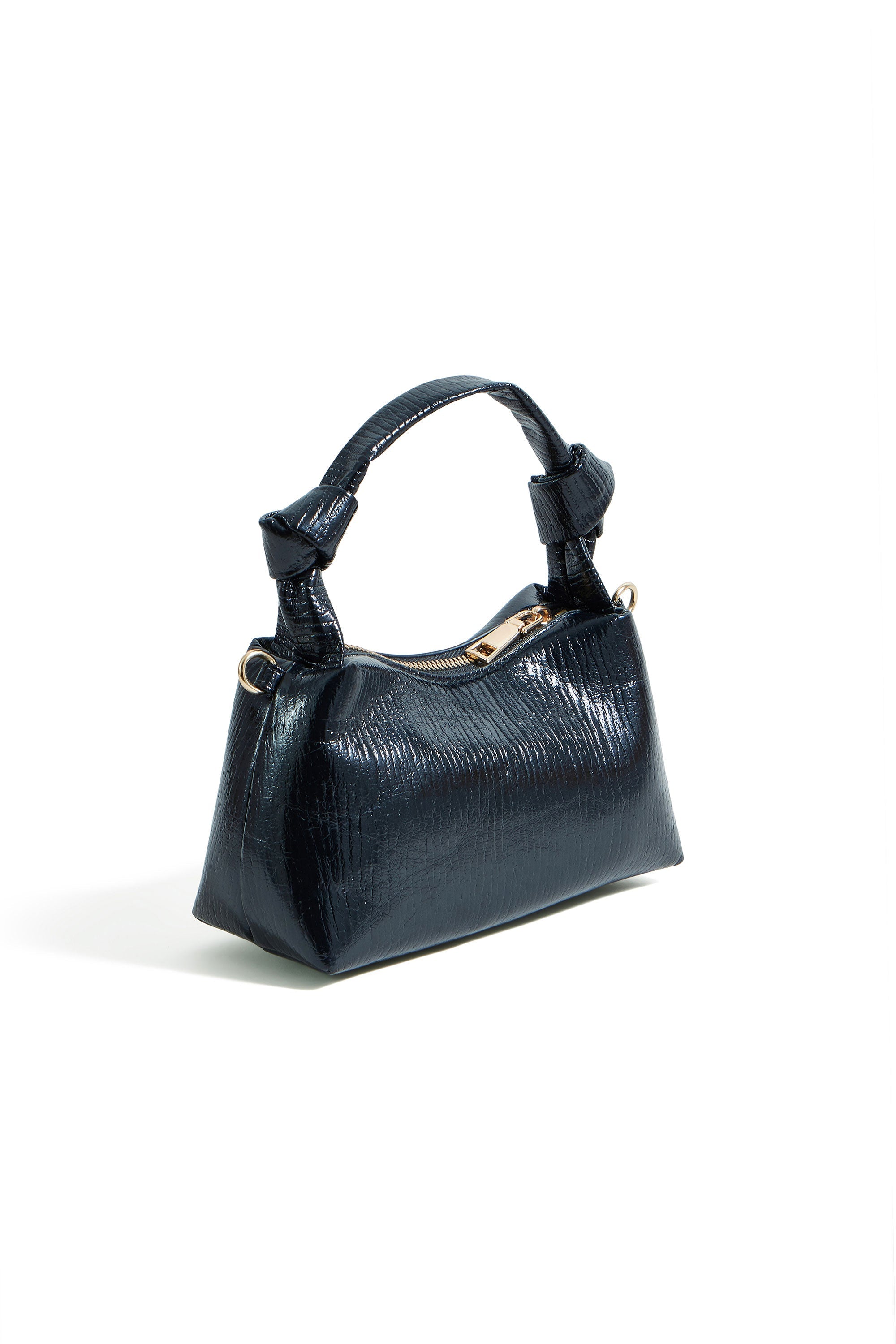 Black Textured Small Knot Handle Handbag