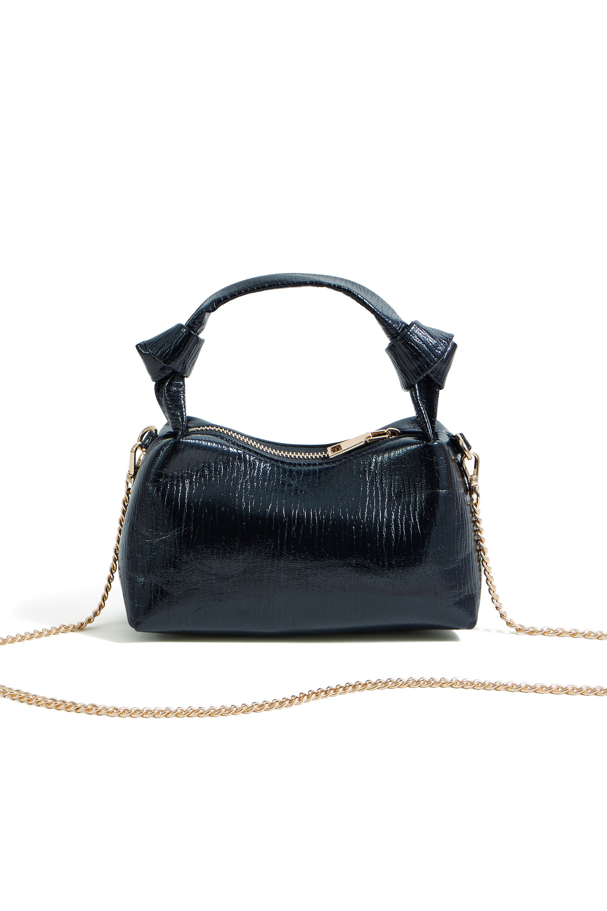 Black Textured Small Knot Handle Handbag