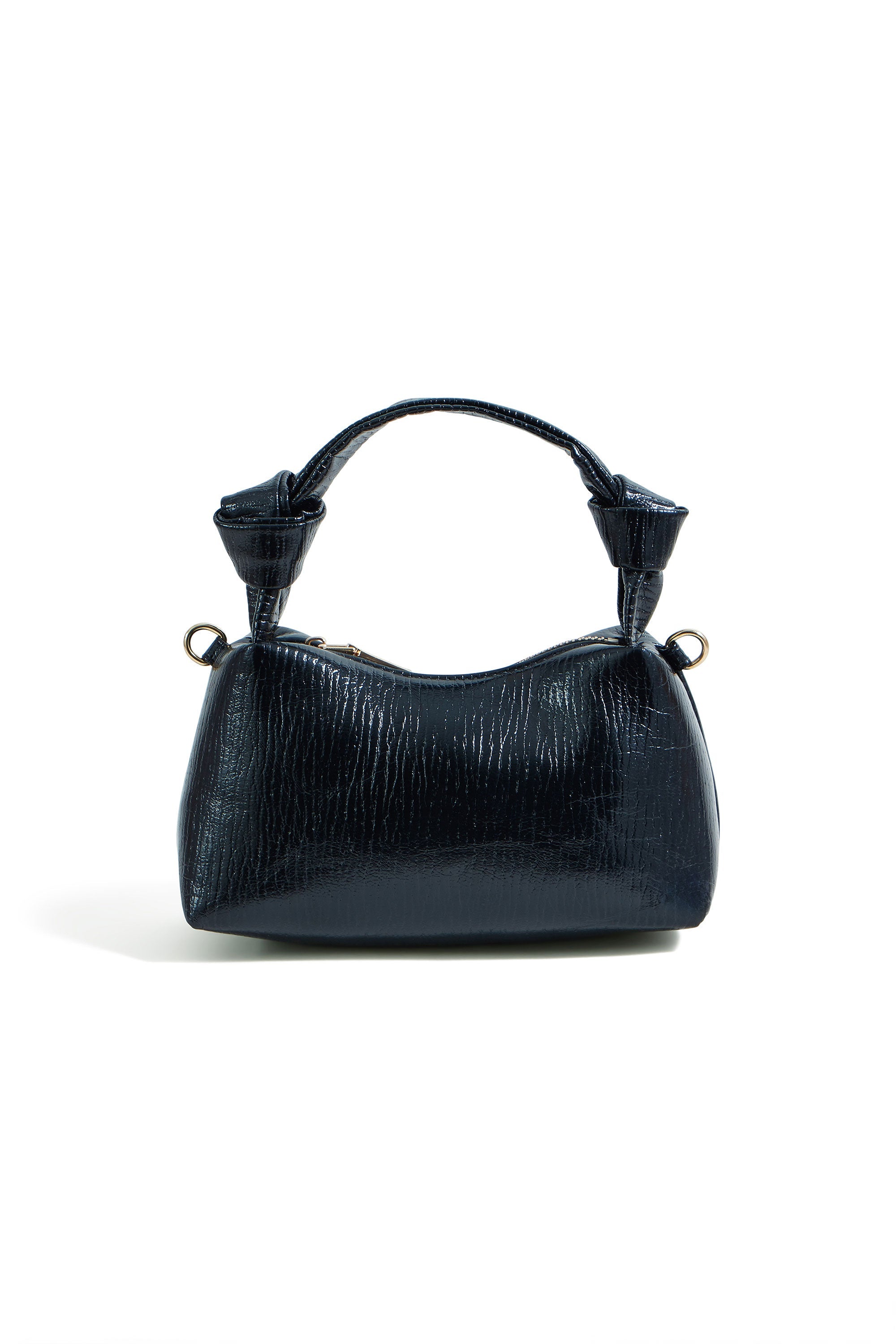 Black Textured Small Knot Handle Handbag
