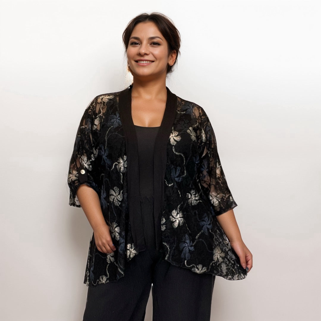 BLACK LACE BUTTON SLEEVE JACKET