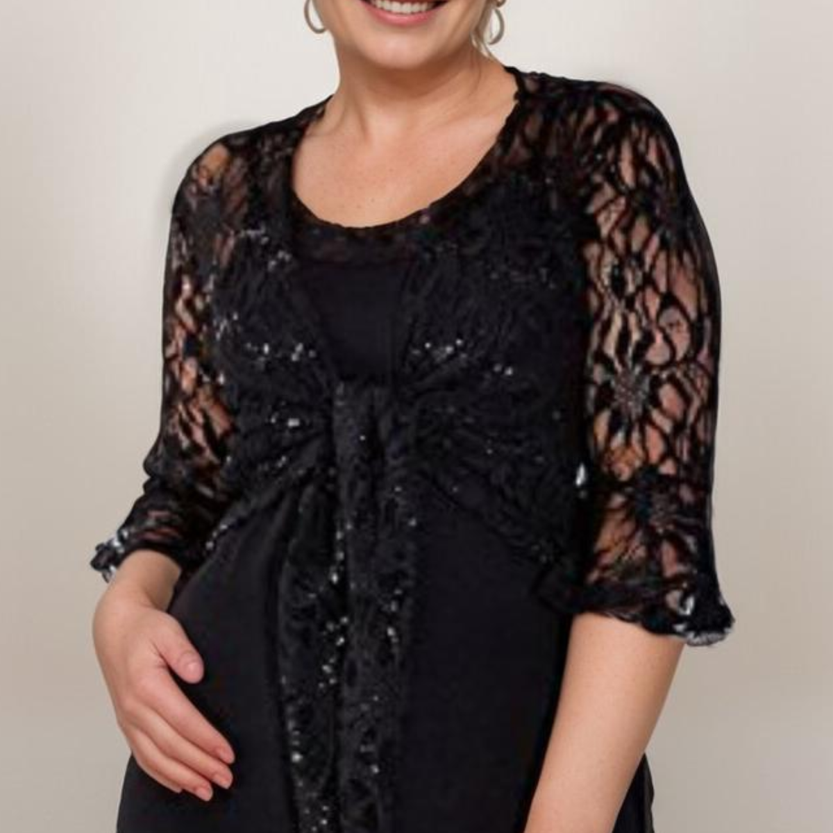 SEQUIN LACE 1/2 BELL SLEEVE TIE FRONT SHRUG / BOLERO JACKET
