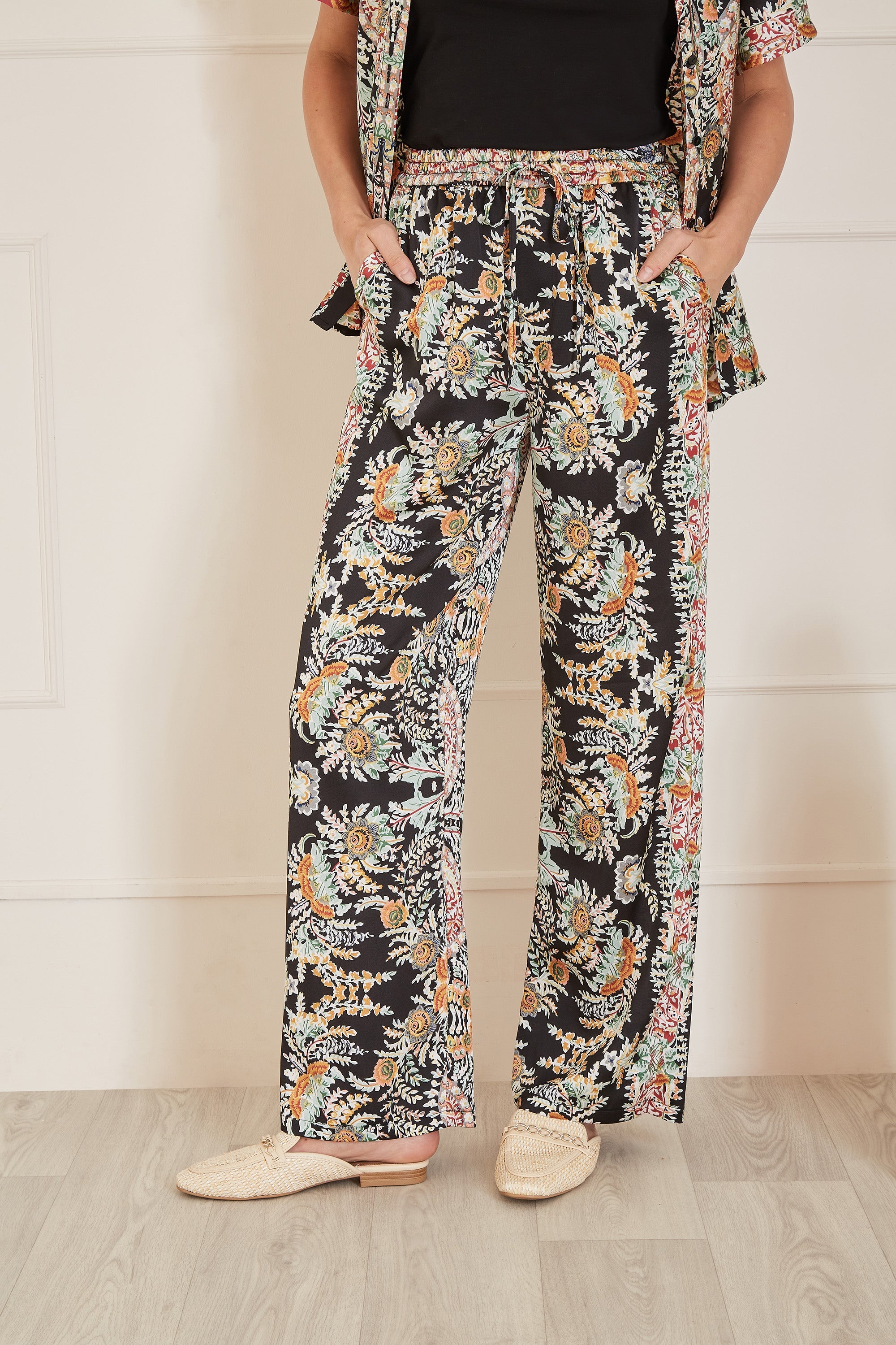 Black Paisley Print Relaxed Fit Trousers