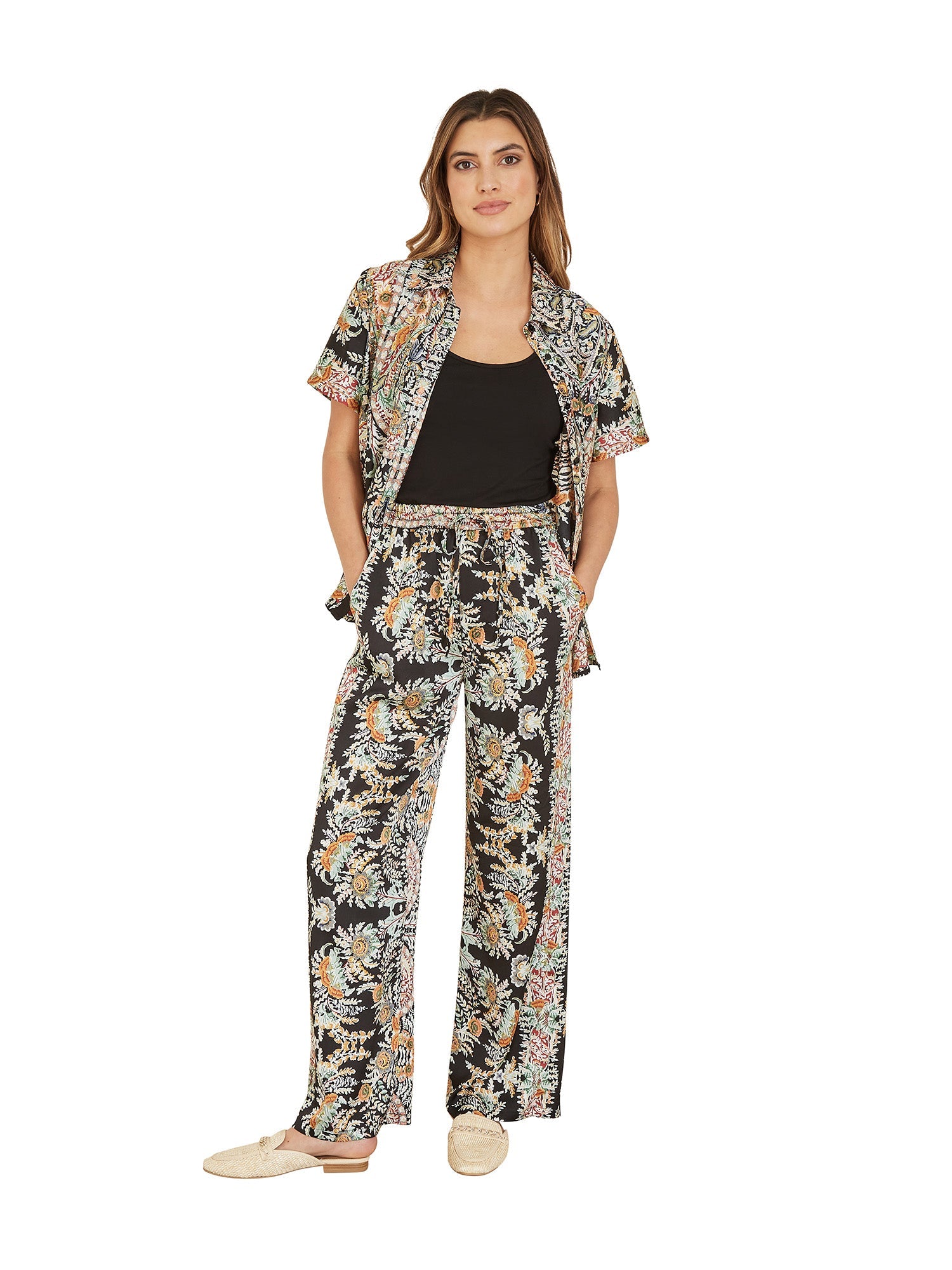 Black Paisley Print Relaxed Fit Trousers