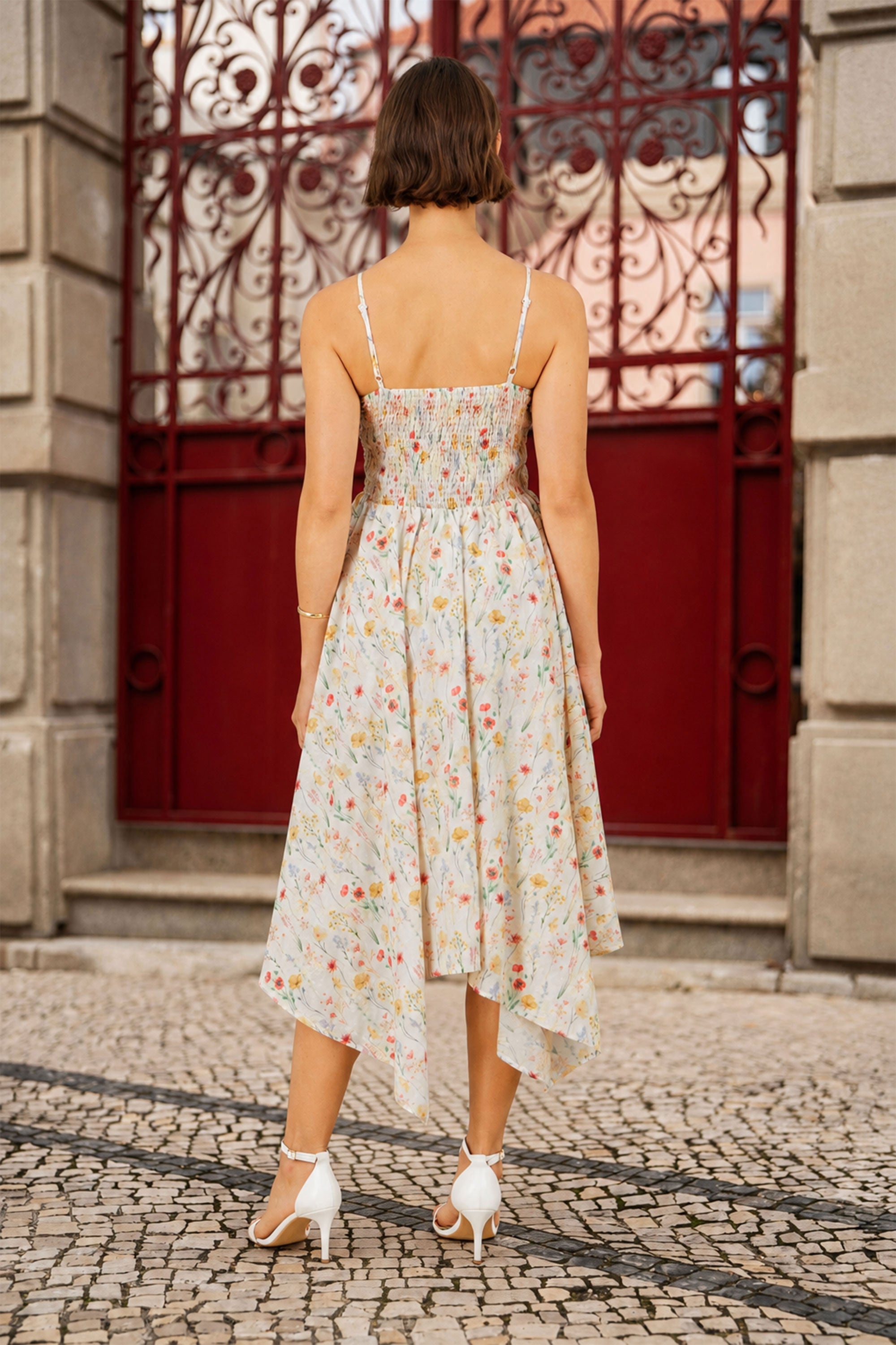 White Botanical Embroidery Fabric Handkerchief Hem Dress