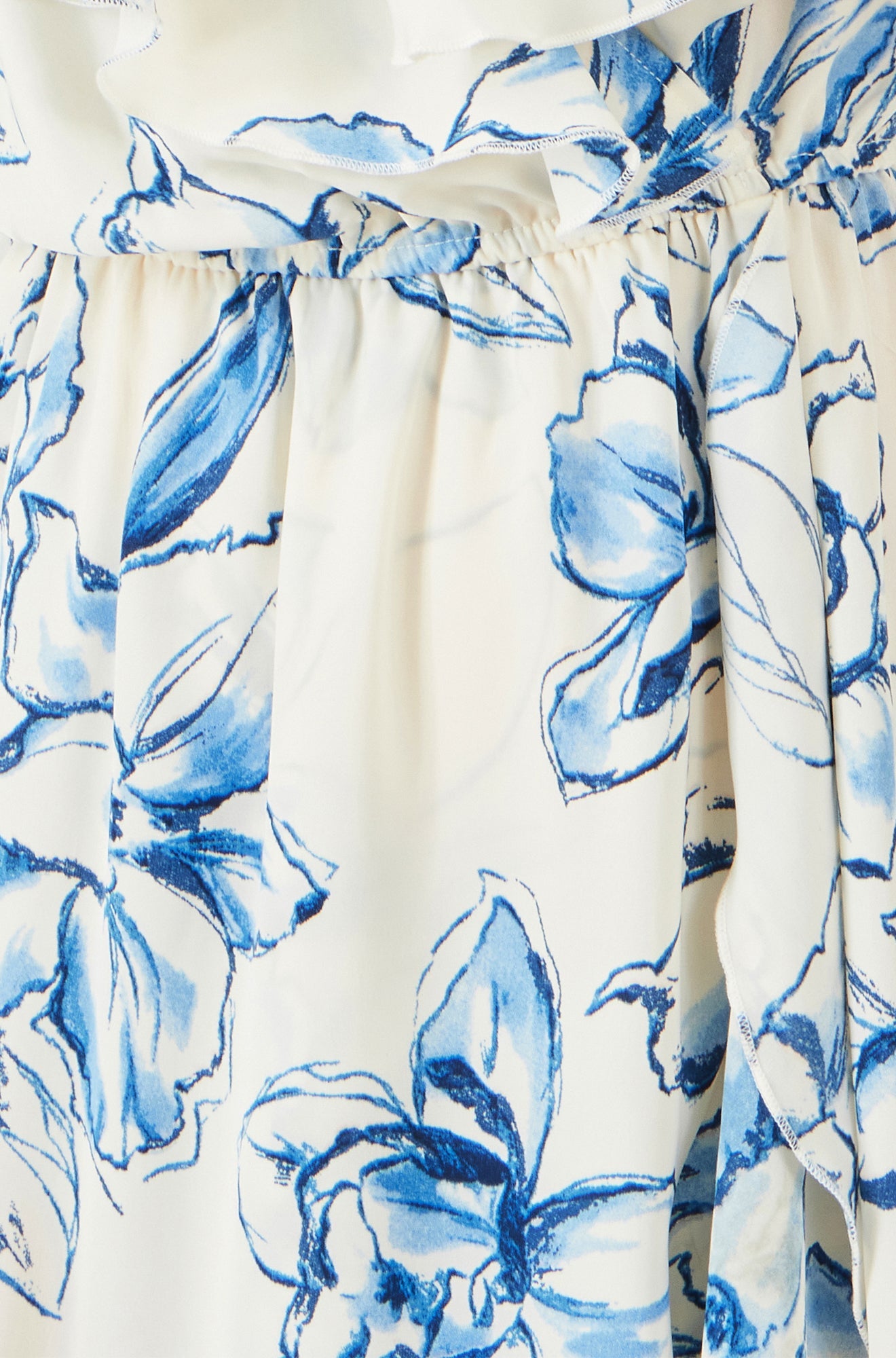 Ivory Floral Print Bardot Midi Dress With Dip Hem
