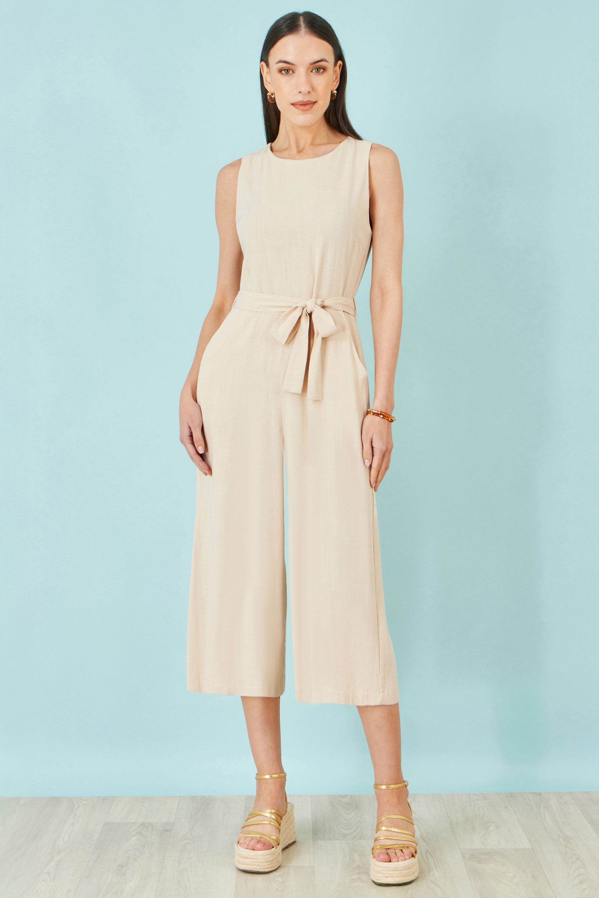 Beige Viscose Culotte Jumpsuit