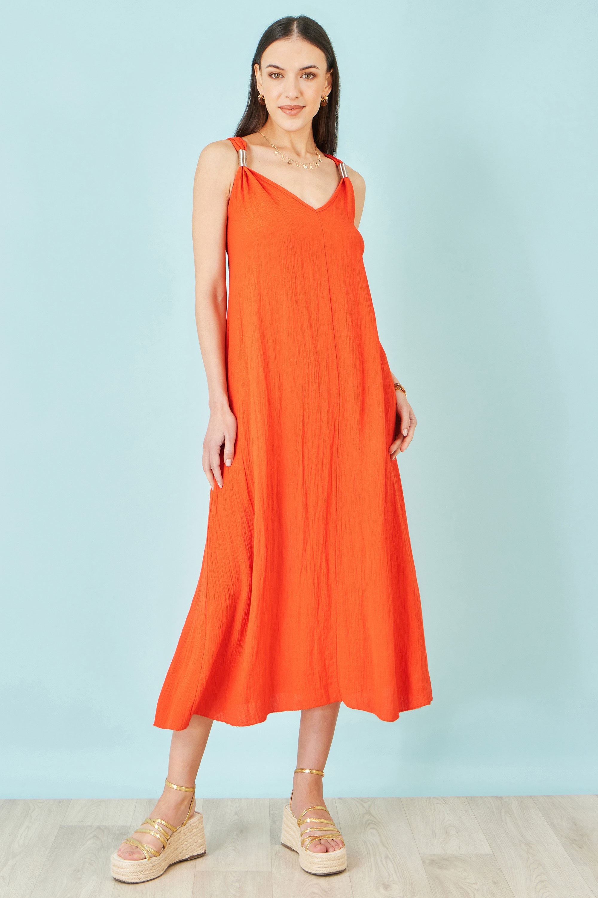 Orange Viscose Maxi Beach Dress