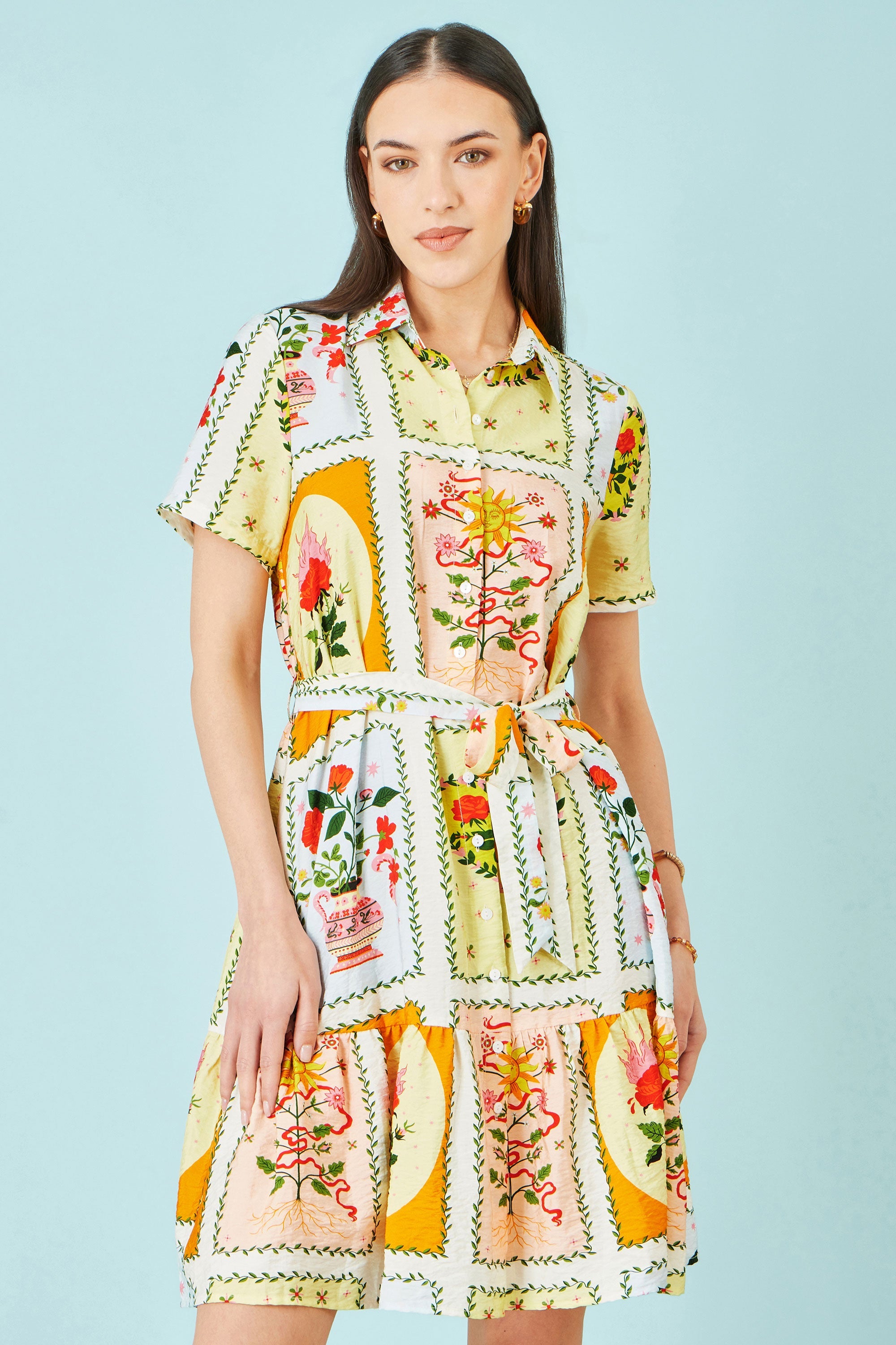 Multicolour Sun Patchwork Print Shirt Dress