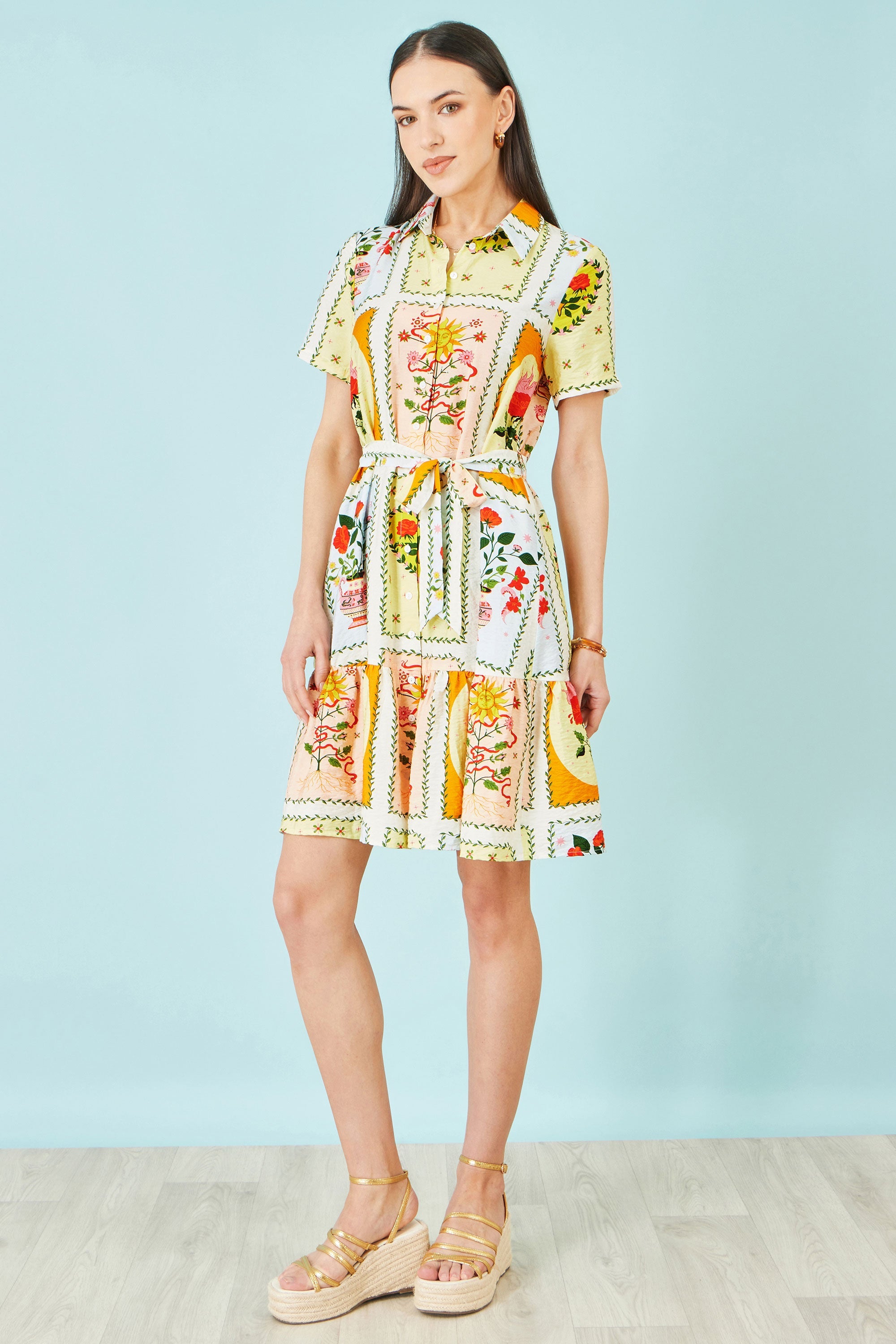Multicolour Sun Patchwork Print Shirt Dress