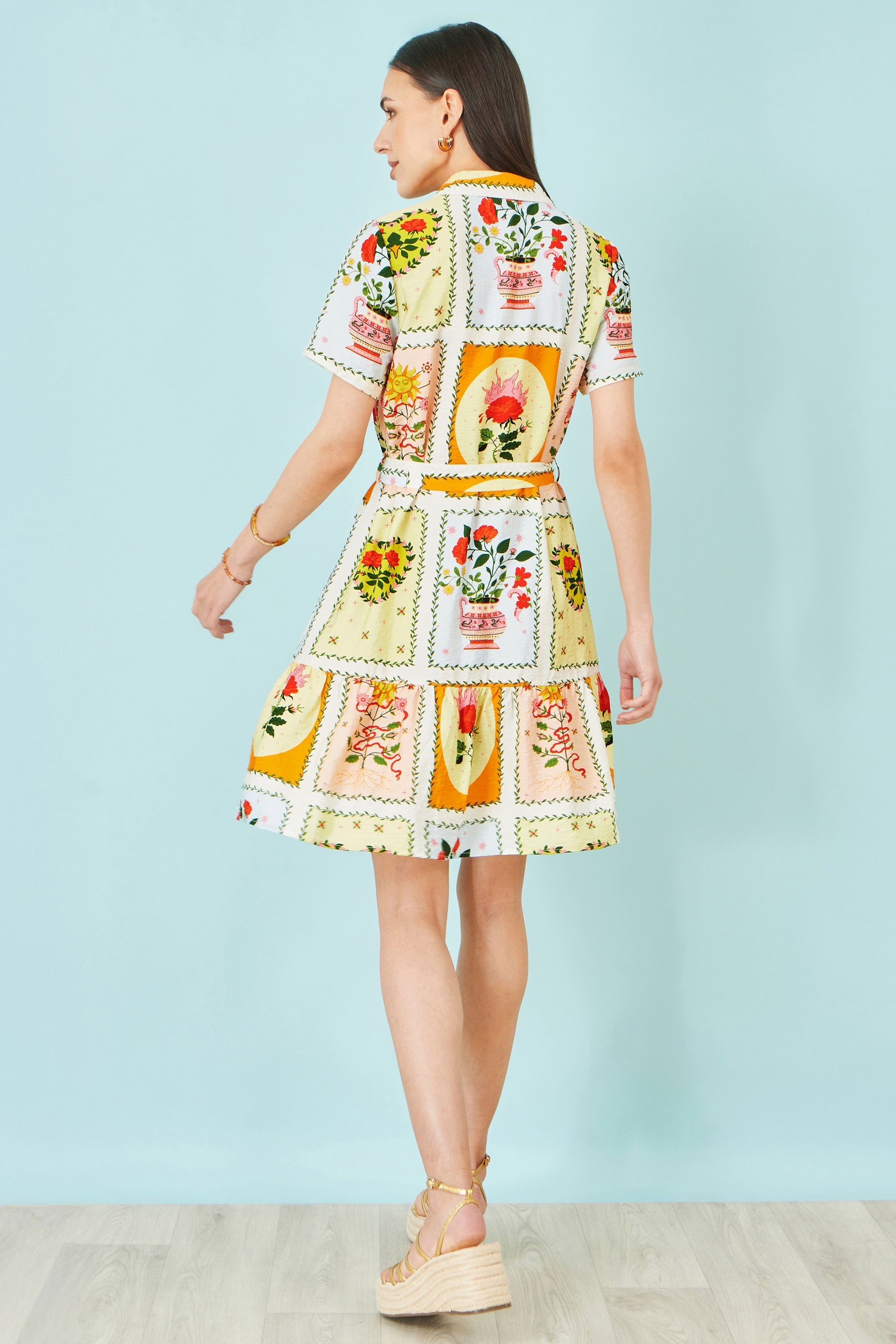 Multicolour Sun Patchwork Print Shirt Dress