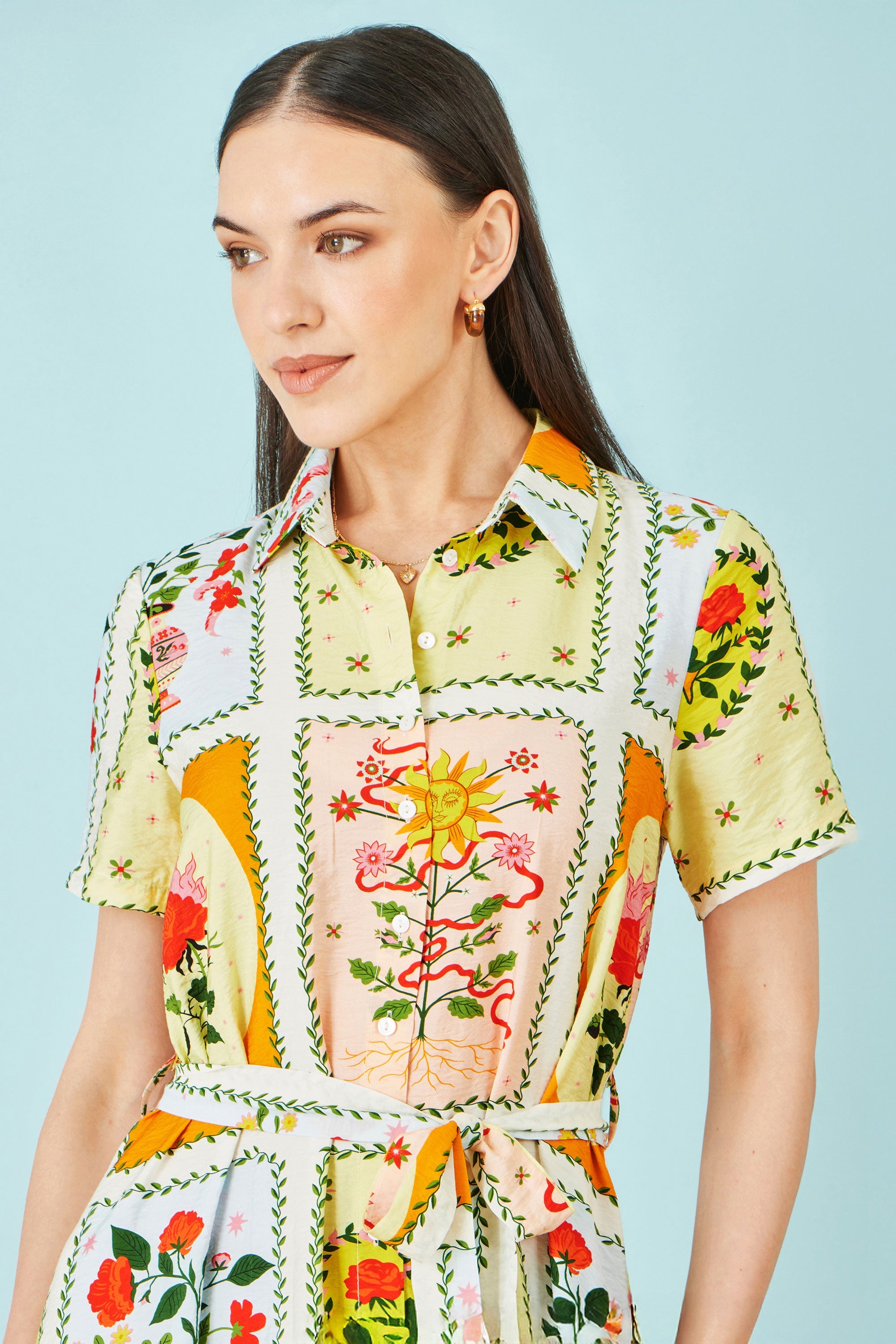 Multicolour Sun Patchwork Print Shirt Dress