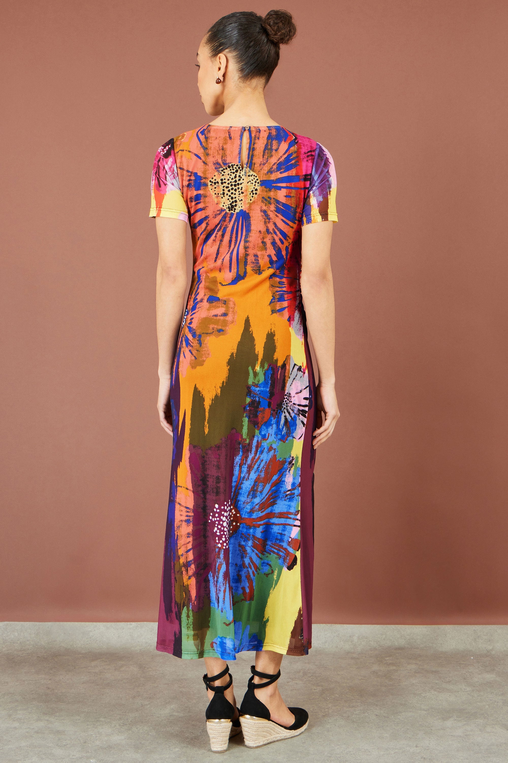 Multicolour Abstract Floral Mesh Midi Dress