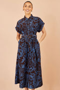 Brown Paisley Midi Shirt Dress