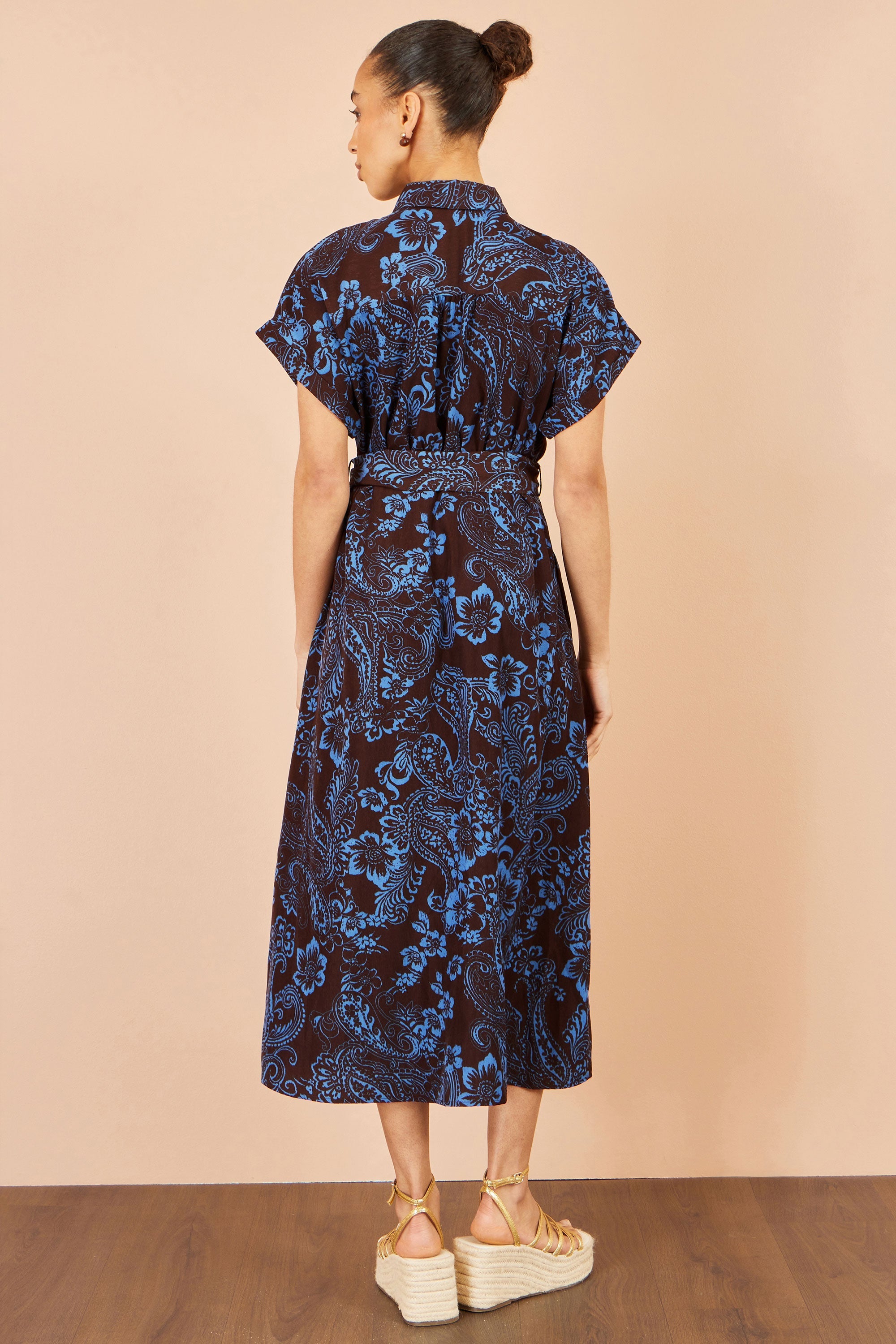 Brown Paisley Midi Shirt Dress