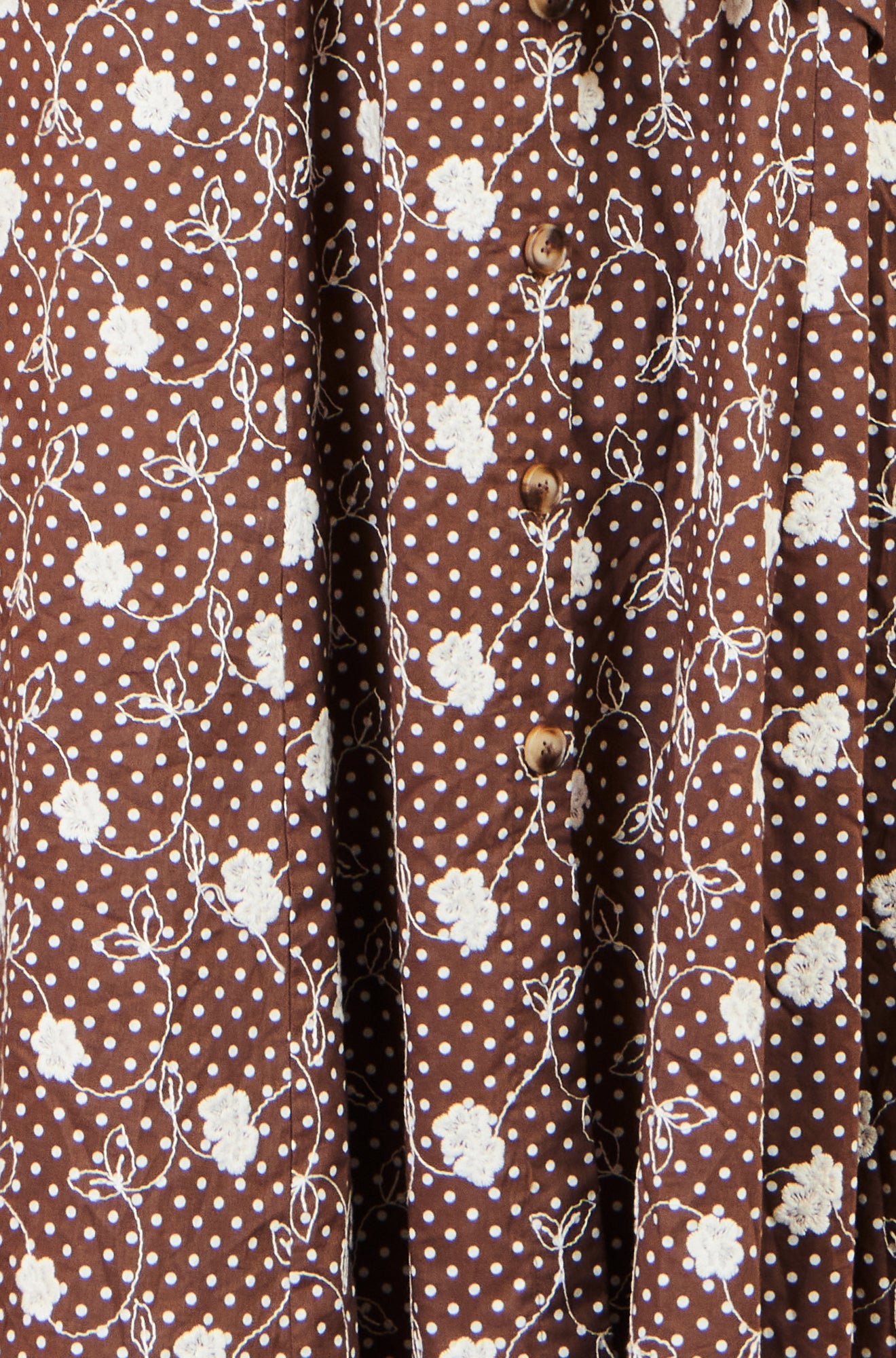 Brown Cotton Embroidery Shirt Dress
