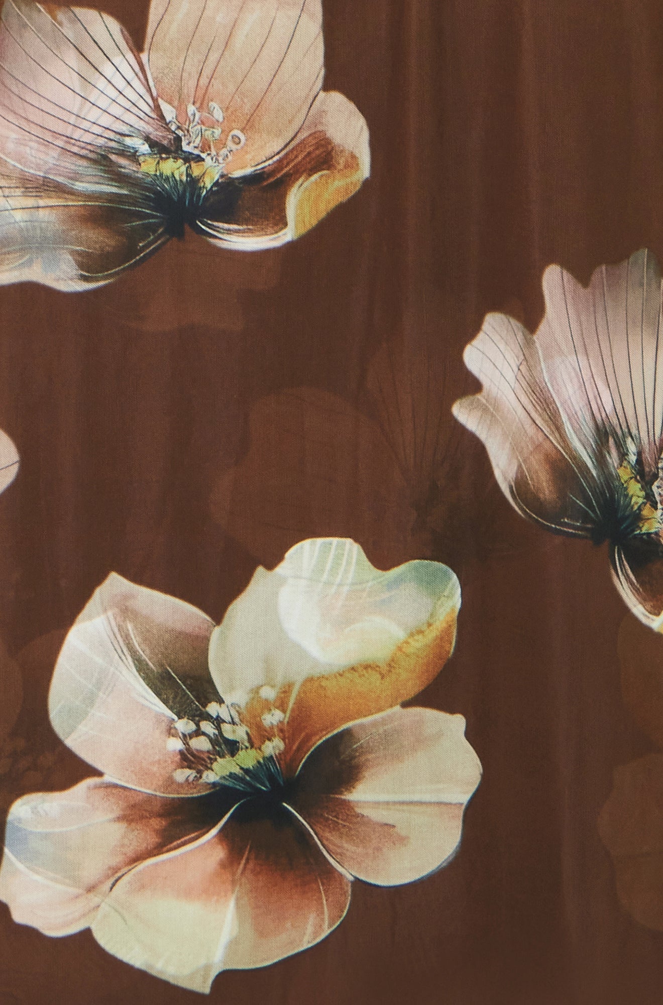 Brown Mesh Floral Midi Dress