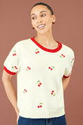 Ivory Cherry Cotton Knitted Top