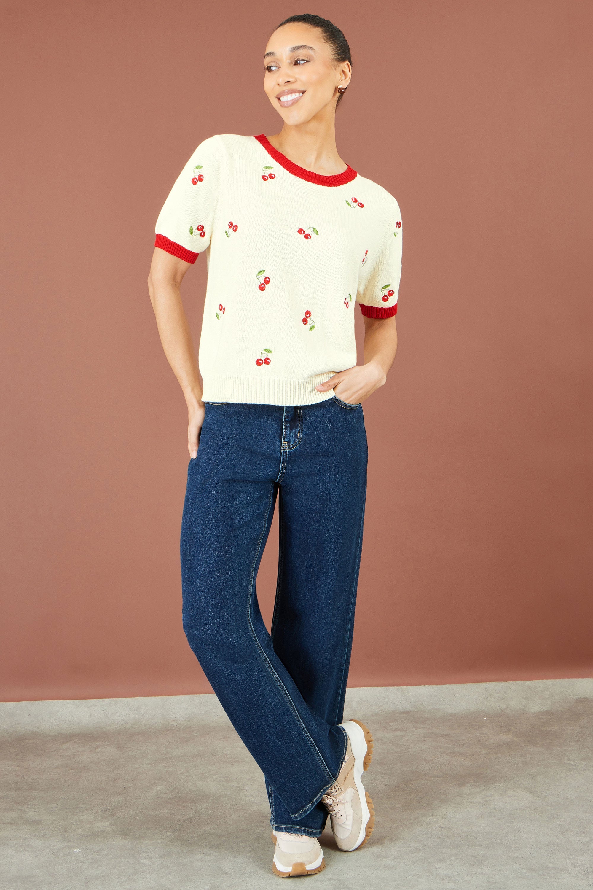 Ivory Cherry Cotton Knitted Top
