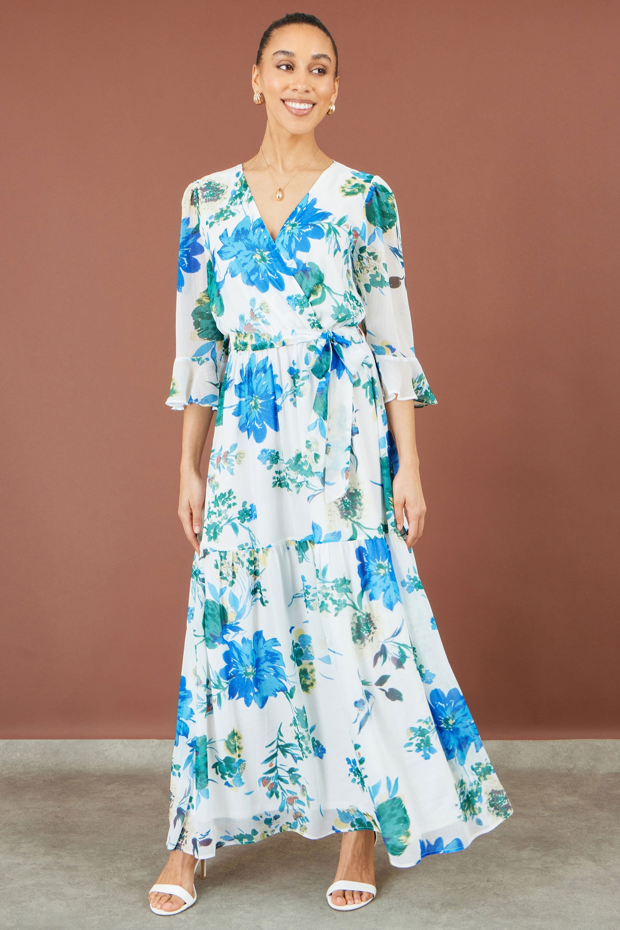 White Floral Maxi Wrap Dress