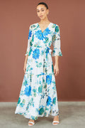 White Floral Maxi Wrap Dress