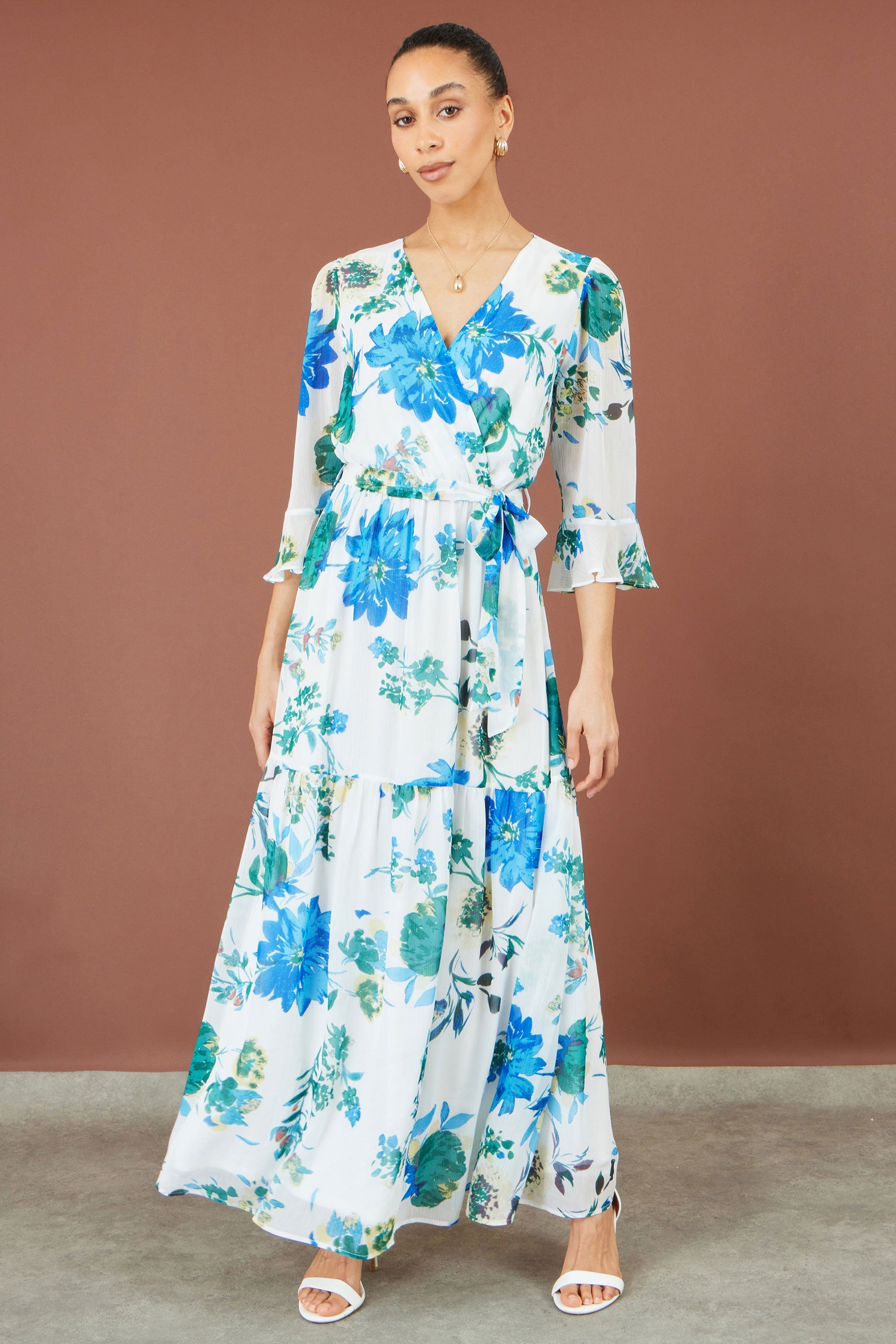 White Floral Maxi Wrap Dress