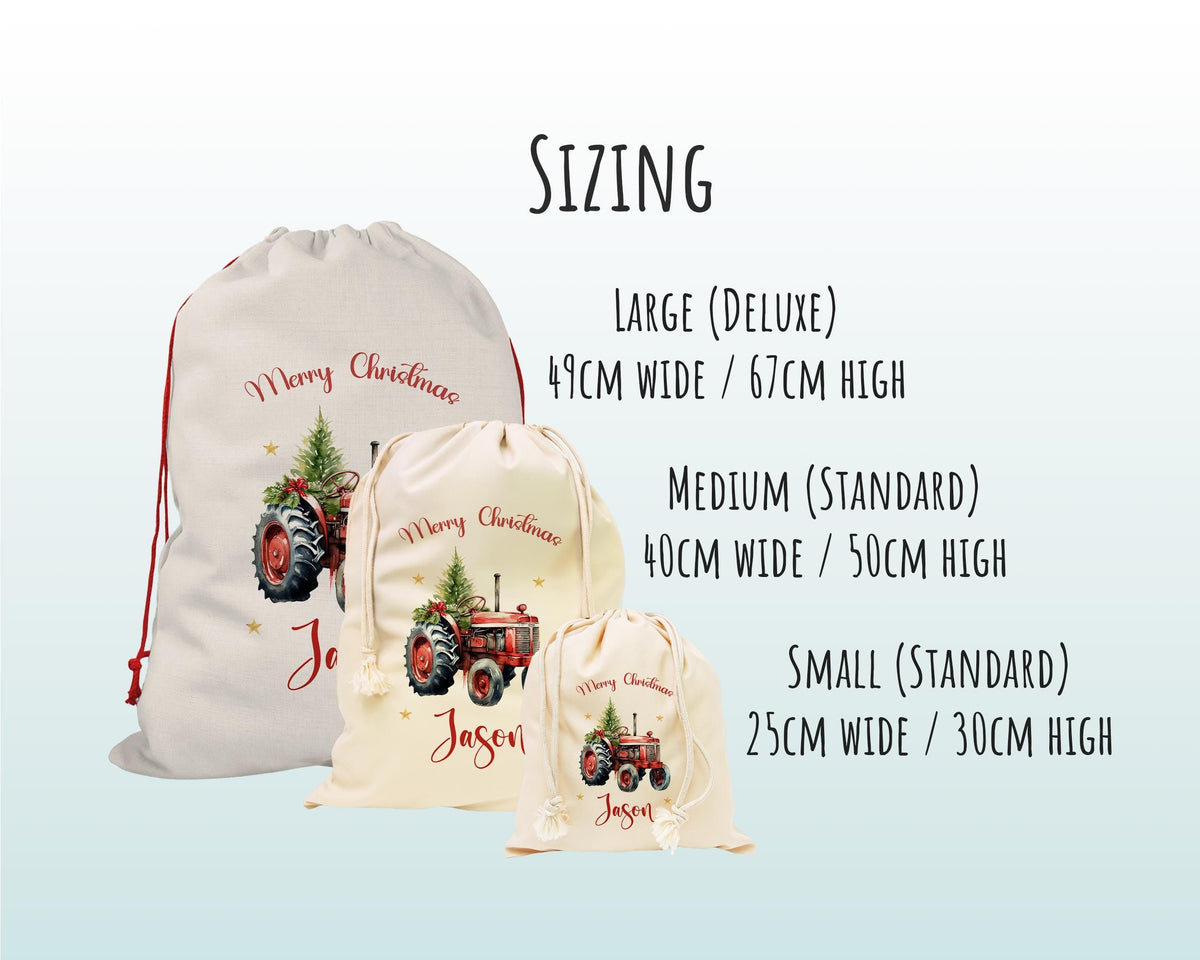 Personalised Christmas Sack - Santa Sack for Kids Presents Xmas Tree and Tractor Design Stocking Christmas Eve Bag for Girls & Boys XS062