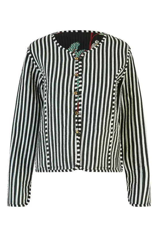 Black Animal Print Reversible Cotton Cropped Quilted Jacket