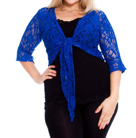 SEQUIN LACE 1/2 BELL SLEEVE TIE FRONT SHRUG / BOLERO JACKET