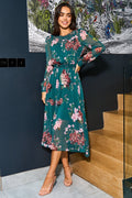 Urban Touch Green Floral Print Long Sleeve Dress